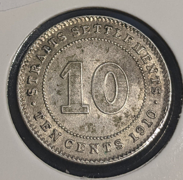 Straits Settlements 1910B 10 Cents KM# 21a Residue #038 #32B