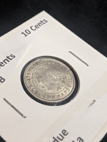 Straits Settlements 1910B 10 Cents KM# 21a Residue #038 #32B