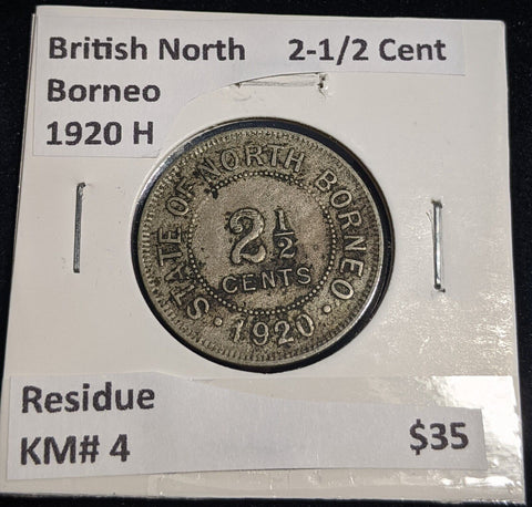 British North Borneo 1920 H 2-1/2 Cent KM# 4 Residue #042 #32B