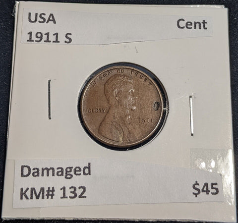 USA 1911 S Cent KM# 132 Damaged #0171 #32B