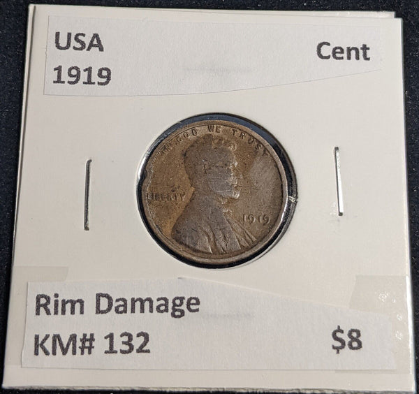 USA 1919 Cent KM# 132 Rim Damage #0184 #32B
