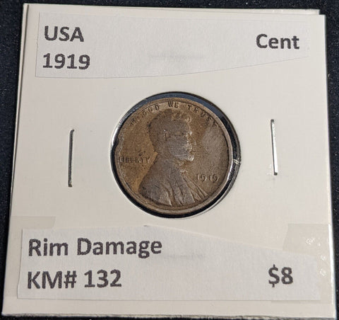 USA 1919 Cent KM# 132 Rim Damage #0184 #32B