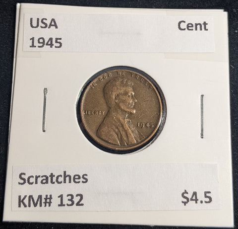 USA 1945 Cent KM# 132 Scratches #726 #32B