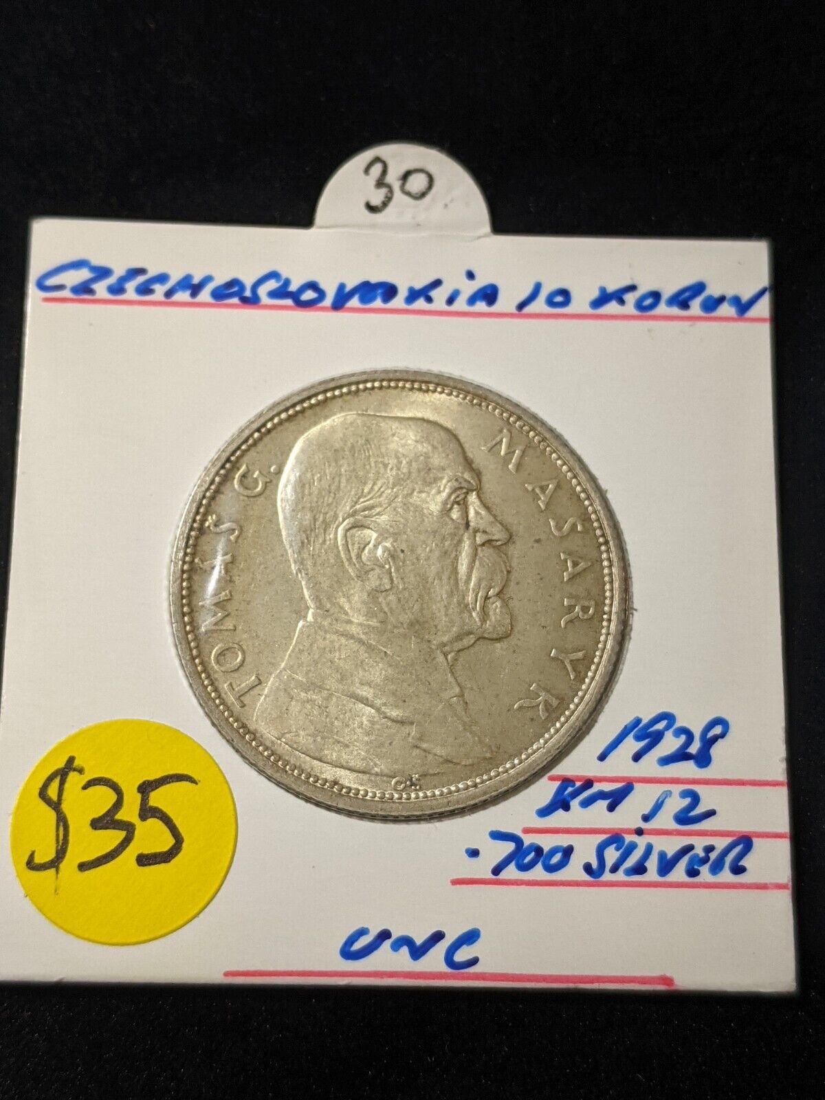 Czechoslovakia 1928 10 Korun KM# 12