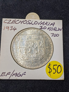 Czechoslovakia 1933 20 Korun KM# 17