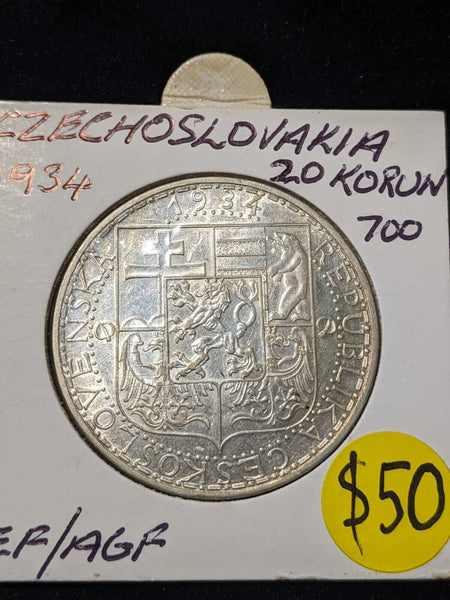 Czechoslovakia 1933 20 Korun KM# 17