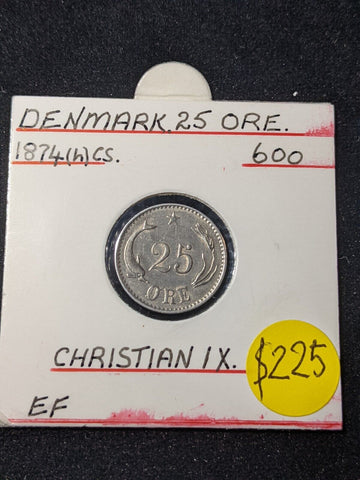 Denmark 1874(h) CS 25 Ore KM# 796.1