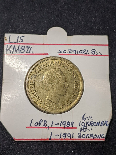 Denmark 1991 20 Kroner KM# 871