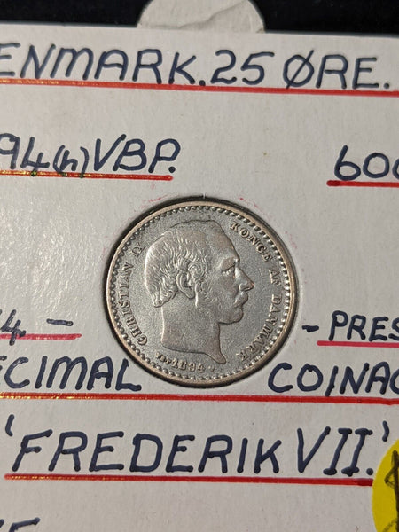 Denmark 1894 (h) VBP 25 Ore KM# 796.2