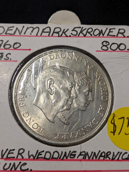 Denmark 1960 (h) C; S 5 Kroner KM# 852