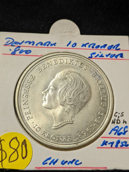 Denmark 1968 (h) C; S 10 Kroner KM# 856