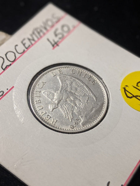 Chile 1916 20 Centavos KM# 151.4