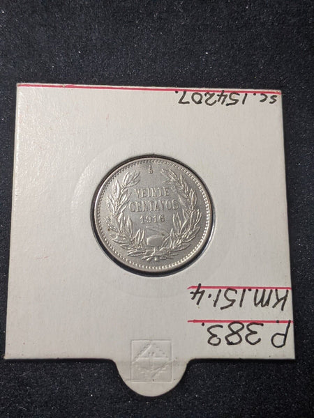Chile 1916 20 Centavos KM# 151.4