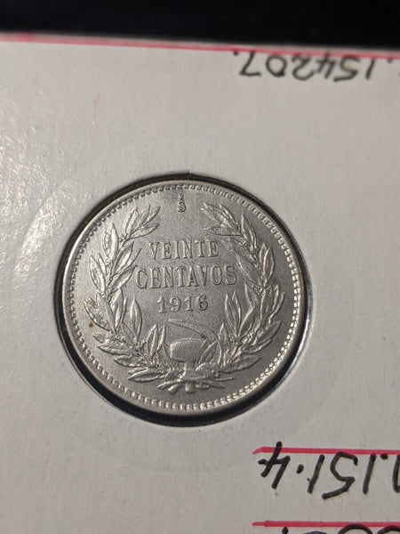 Chile 1916 20 Centavos KM# 151.4
