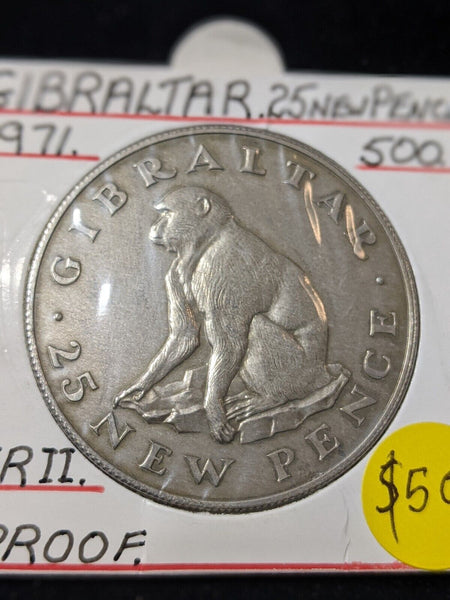 Gibraltar Proof 1971 25 New Pence KM# 5a