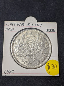 Latvia 1931 5 Lati KM# 9