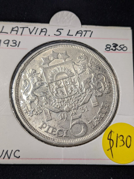 Latvia 1931 5 Lati KM# 9