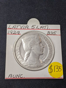 Latvia 1929 5 Lati KM# 9