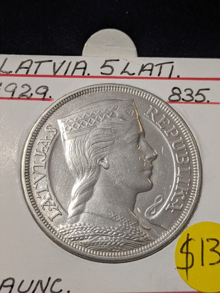 Latvia 1929 5 Lati KM# 9
