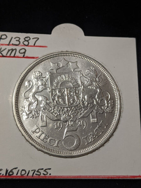 Latvia 1929 5 Lati KM# 9