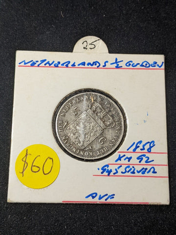 Netherlands 1858 1/2 Gulden KM# 92 Rim Damage