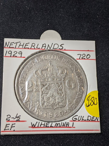 Netherlands 1929 2-1/2 Gulden KM# 165