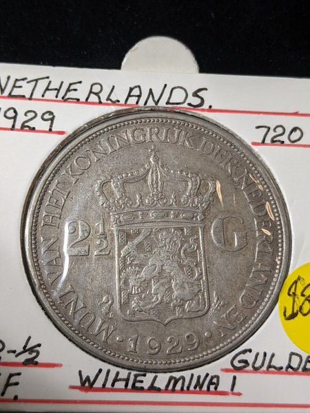 Netherlands 1929 2-1/2 Gulden KM# 165