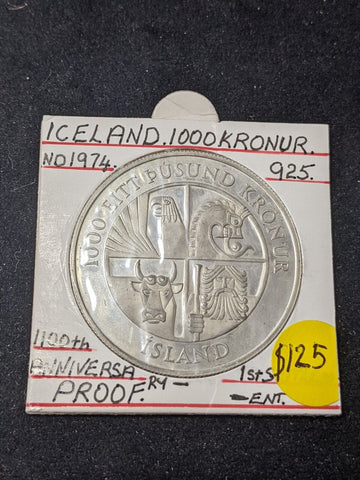 Iceland Proof 1974 1000 Kronur KM# 21