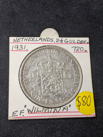 Netherlands 1931 2-1/2 Gulden KM# 165