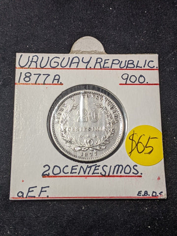 Uruguay 1877 A 20 Centesimos KM# 15