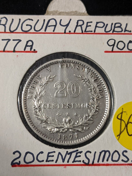 Uruguay 1877 A 20 Centesimos KM# 15