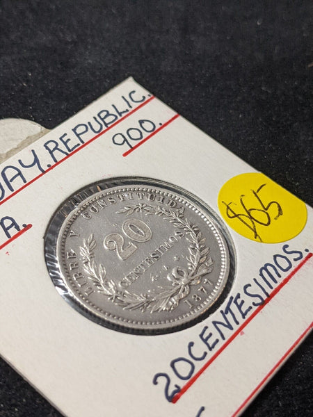 Uruguay 1877 A 20 Centesimos KM# 15
