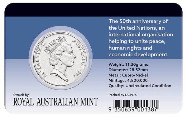 1995 20c 50th Anniversary of Australia UN Cupro-Ni