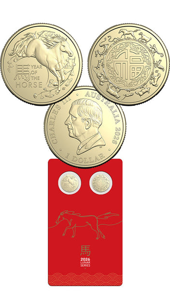 Lunar Series Year of the Horse 2026 $1 Unc Two Coin Set