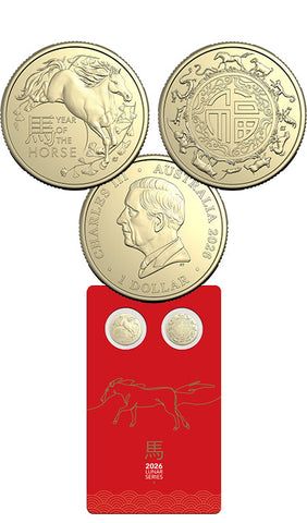 Lunar Series Year of the Horse 2026 $1 Unc Two Coin Set