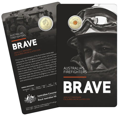 2020 $2 Australia's Firefighters C Mintmark Uncirculated Coin In Card