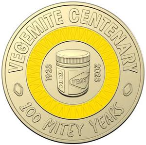 2023 $2 Vegemite Yellow Two Dollar Coloured Coin - Circulated