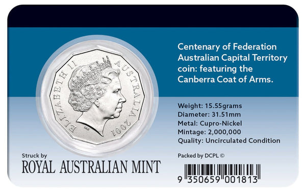 2001 50c Centenary of Federation Australian Capital Territory Cu-Ni Coin Pack