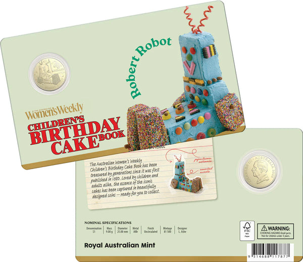 AWW Birthday Cake Robert Robot 2025 $1 Uncirculated Coin in Card
