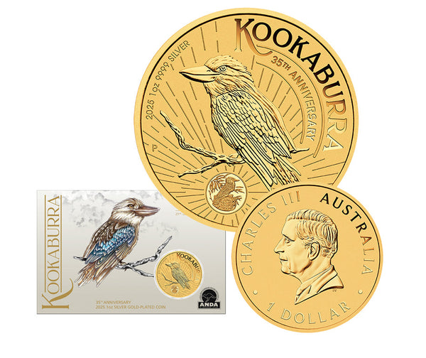 35th Anniversary of the Australian Kookaburra 2025 1oz Silver Gold-Plated Coin in Card -ANDA Sydney Money Expo 25