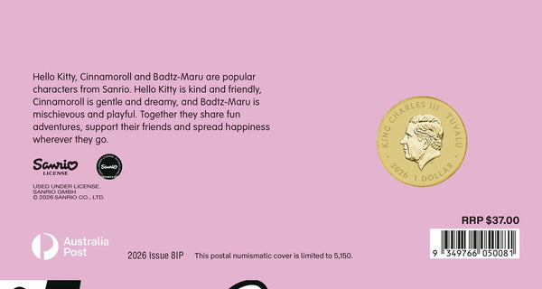 Hello Kitty, Cinnamoroll and Badtz-Maru 2026 Stamp and Coin Cover