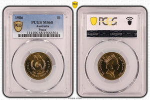1986 One Dollar $1 Peace Australia PCGS MS68 FDC GEM UNC #3651
