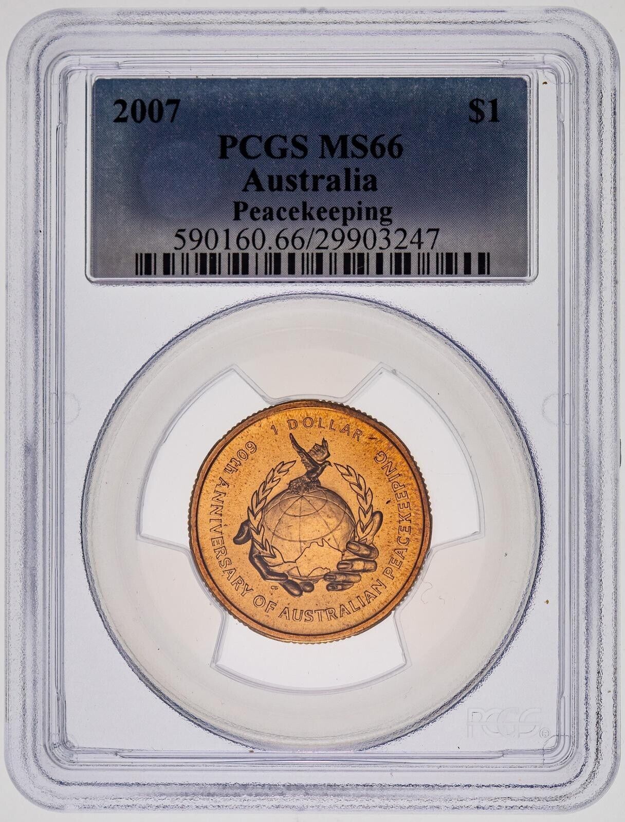 2007 One Dollar $1 Peacekeeping Australia PCGS MS66 GEM UNC #3670