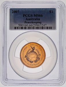 2007 One Dollar $1 Peacekeeping Australia PCGS MS66 GEM UNC #3670