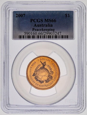 2007 One Dollar $1 Peacekeeping Australia PCGS MS66 GEM UNC #3670
