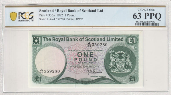 Scotland 1972 £1 Royal Bank of Scotland Ltd PCGS Choice UNC 63 PPQ Pick# 336a