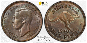 1940 Half Penny 1/2d Australia PCGS MS62BN UNC #3893