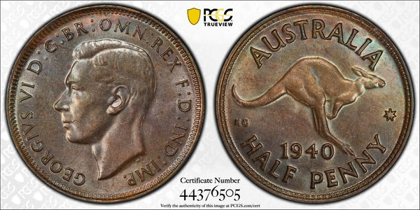 1940 Half Penny 1/2d Australia PCGS MS62BN UNC #3893