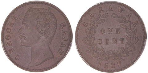 Sarawak 1887 One Cent 1c KM# 6 PCGS AU55 aUNC #3900