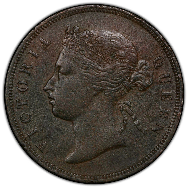 Straits Settlements 1877 One Cent 1C Prid-170 KM#9 PCGS Envir. Damage-AU Detail
